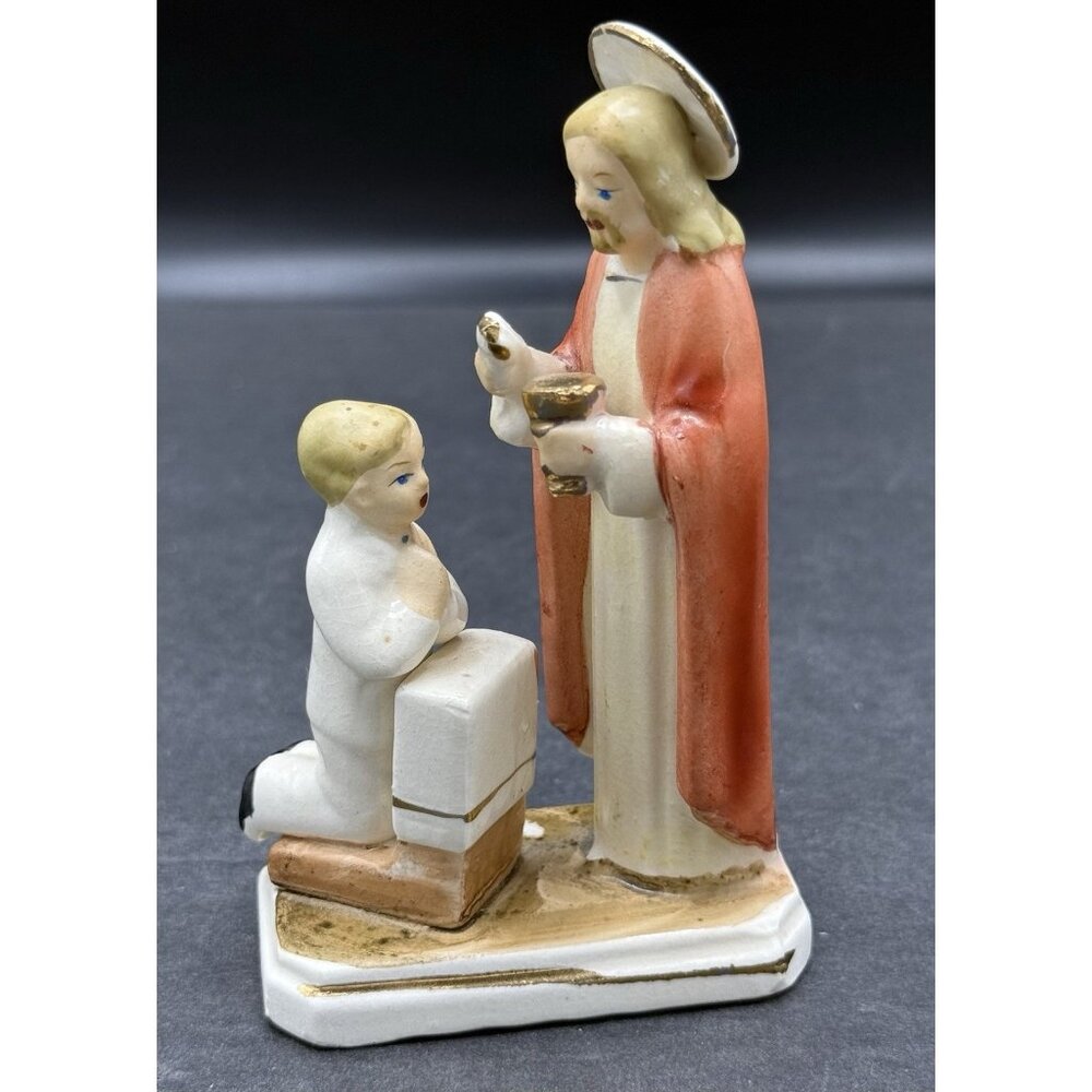 Holy Communion Jesus & Boy Vintage Ceramic 4.5" Figurine J.L. Co. Japan